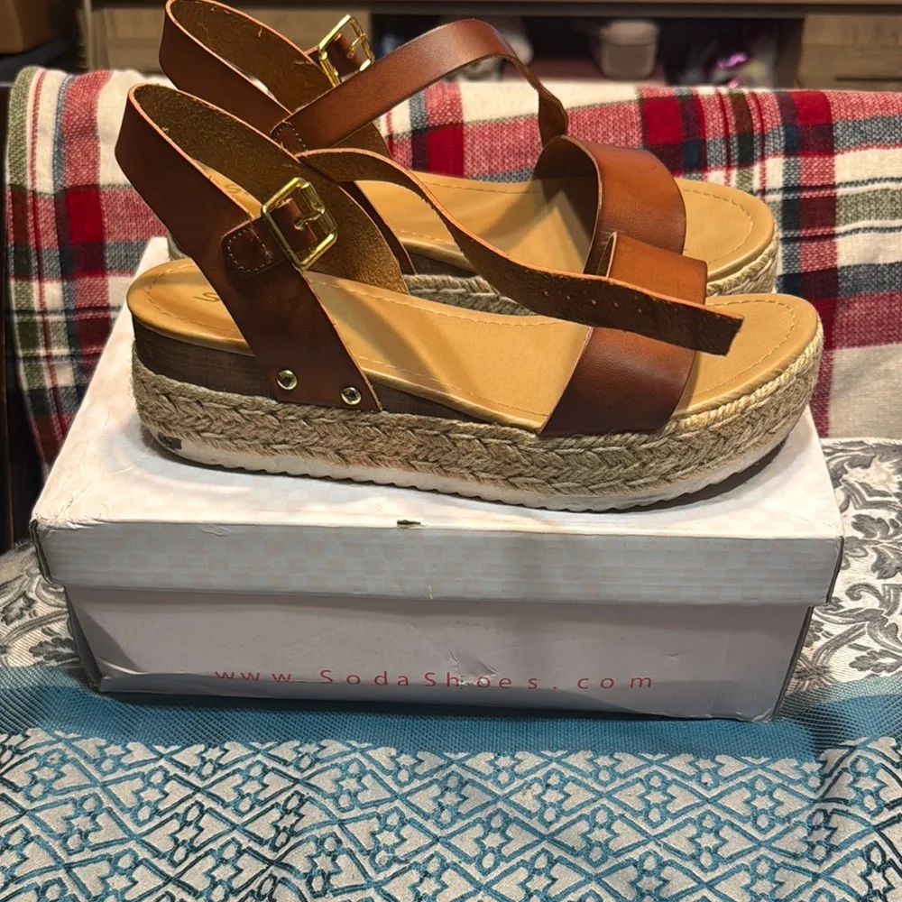 Soda Brown Espadrille Shoes with Platform Sole - Picture 2 of 6